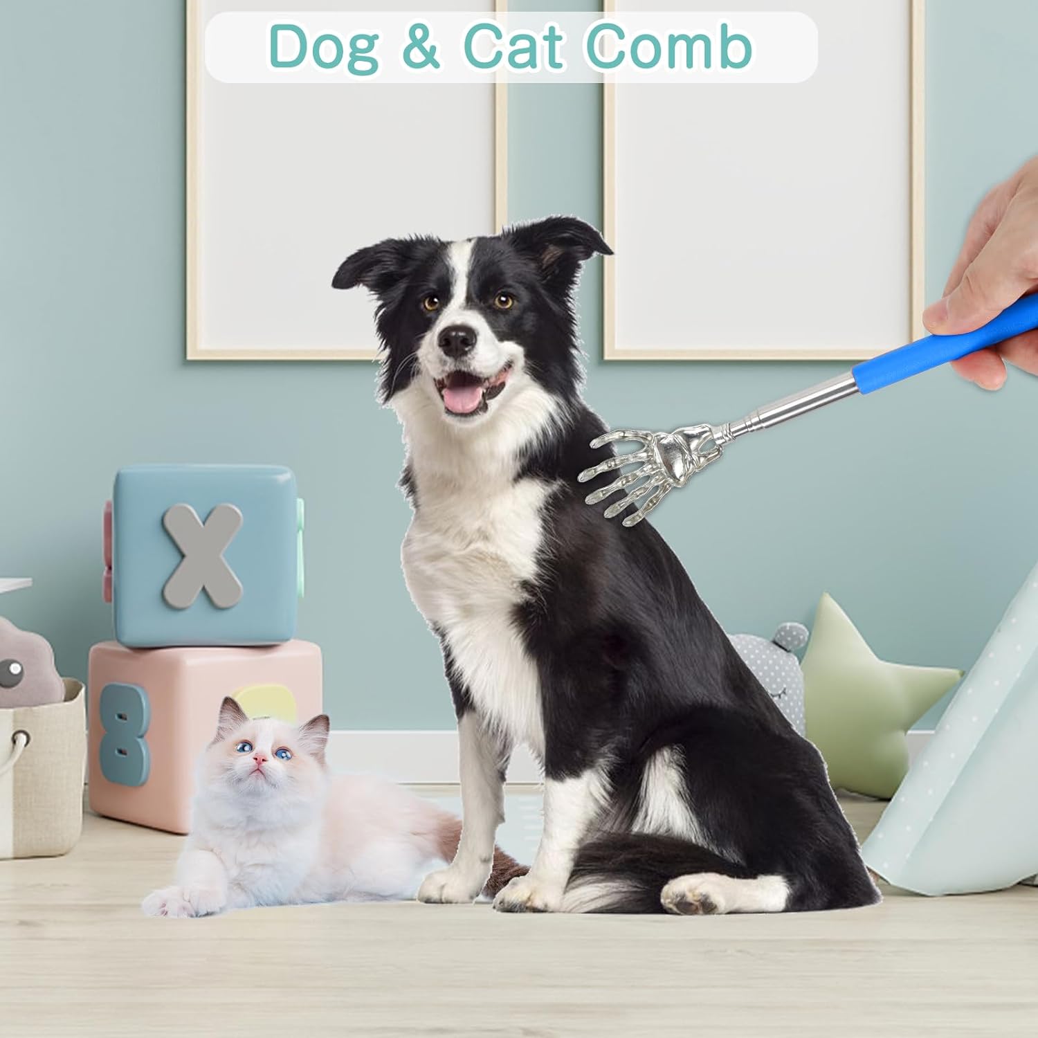 HKM-6677437 Retractable Cat Teaser Wand with Grooming Comb for Interactive Play and Bonding