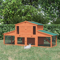 HKM-6677821 Large 2-Tier Outdoor Rabbit Hutch with Enclosed Run and Easy Clean Tray