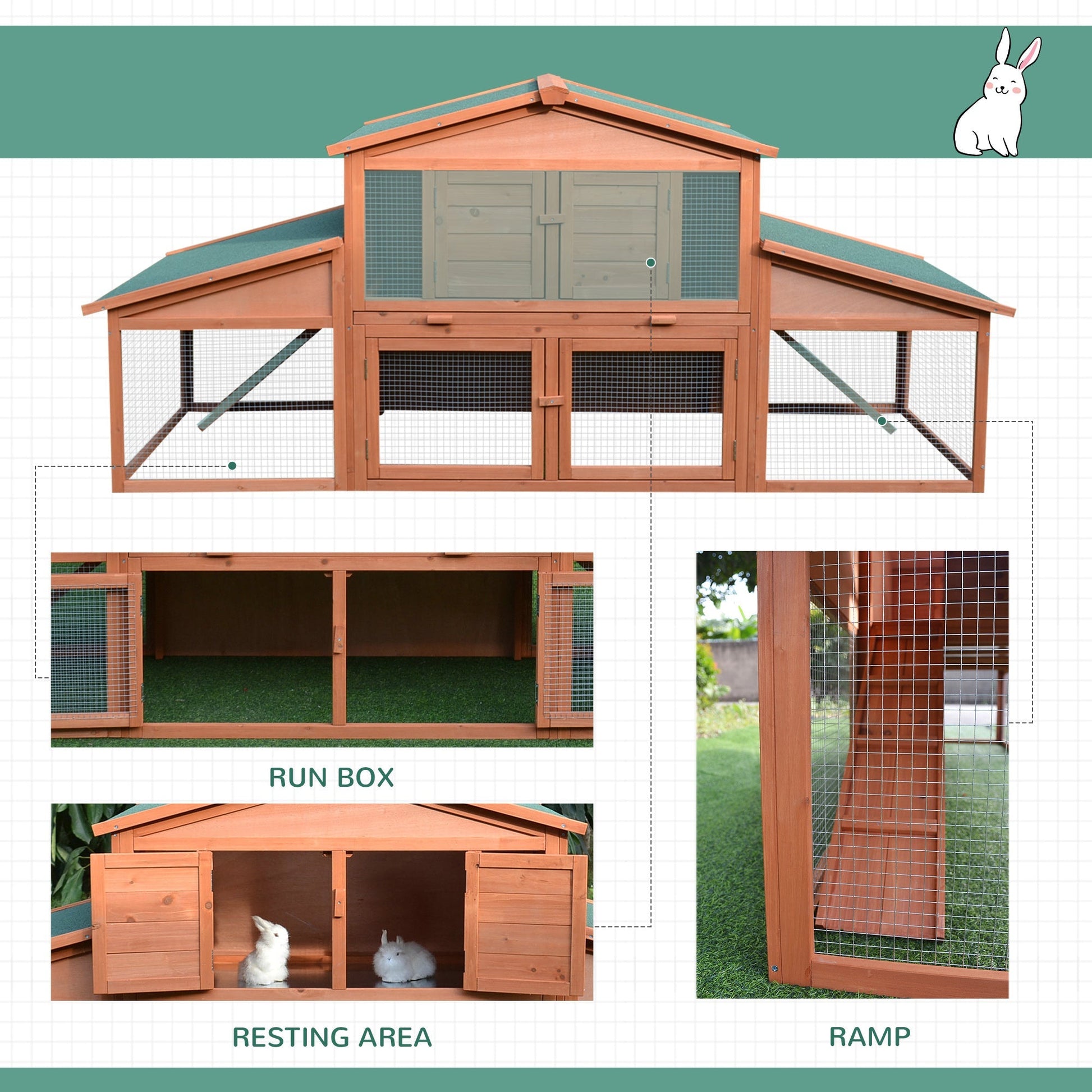 HKM-6677821 Large 2-Tier Outdoor Rabbit Hutch with Enclosed Run and Easy Clean Tray