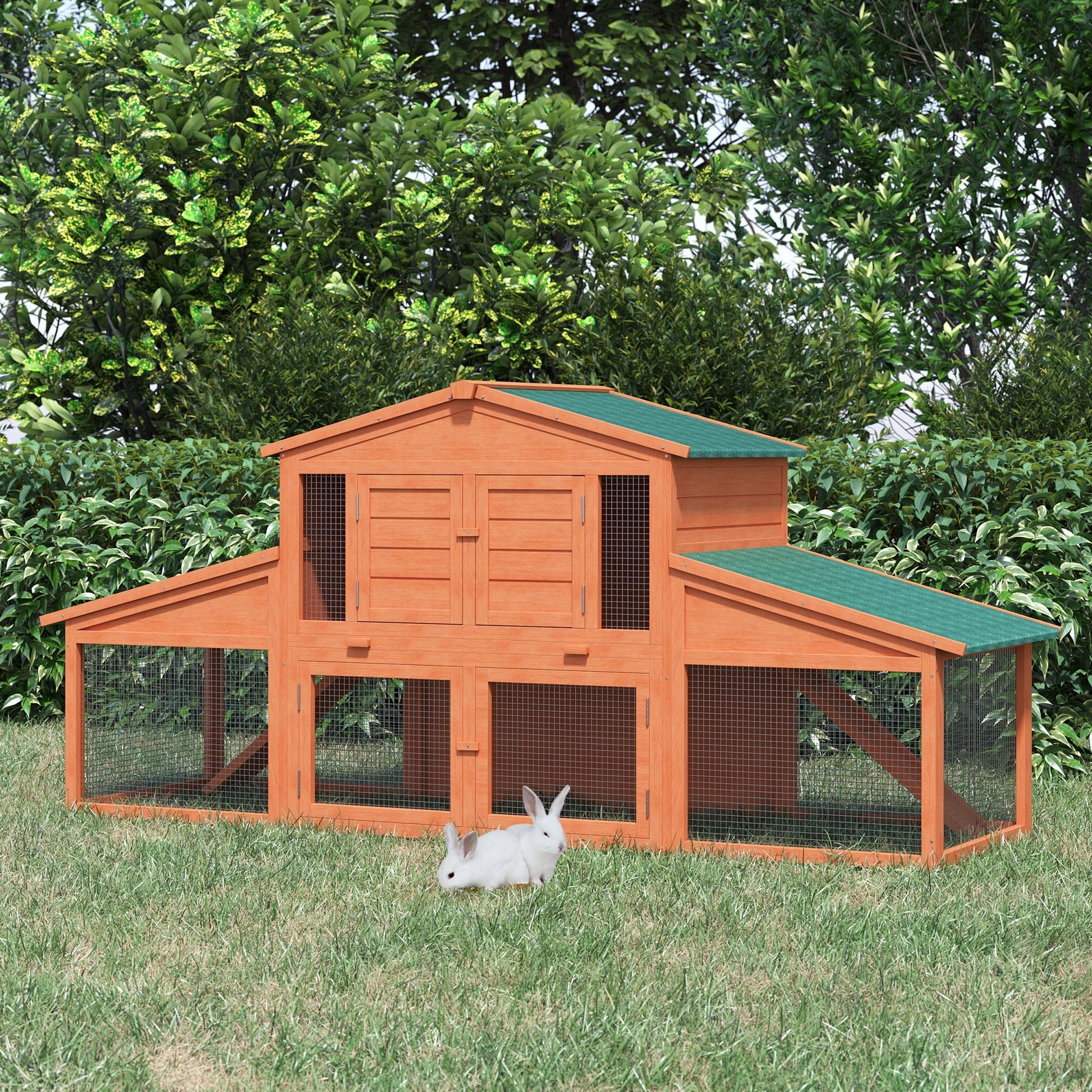 HKM-6677821 Large 2-Tier Outdoor Rabbit Hutch with Enclosed Run and Easy Clean Tray