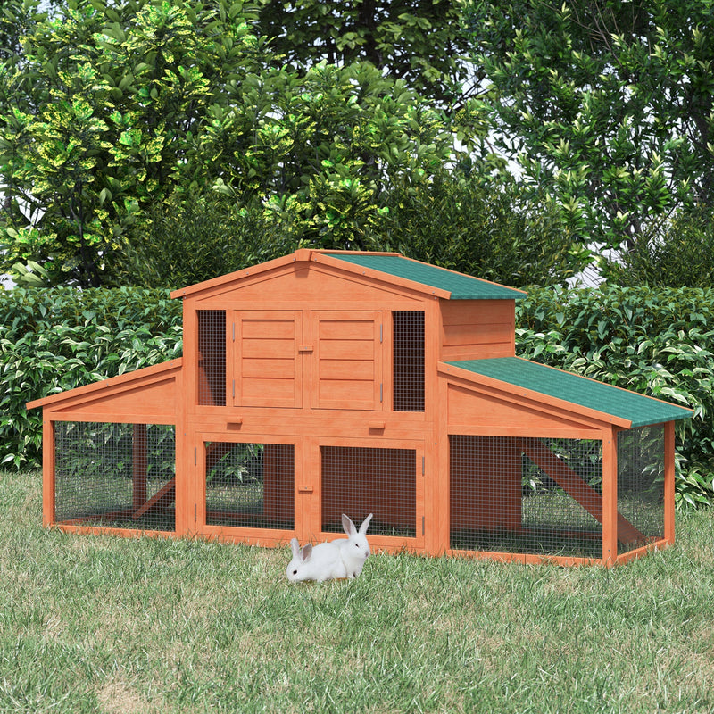 HKM-6677821 Large 2-Tier Outdoor Rabbit Hutch with Enclosed Run and Easy Clean Tray