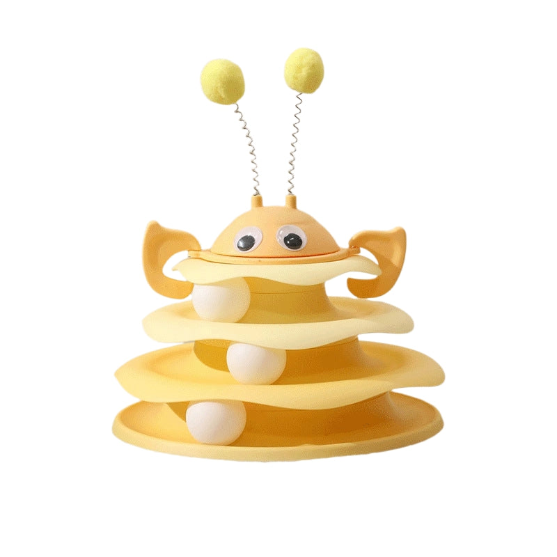 HKM-6679229 Interactive Cat Toy Tower with Rotating Bees and 3-Layer Trackballs for Kittens and Adult Cats