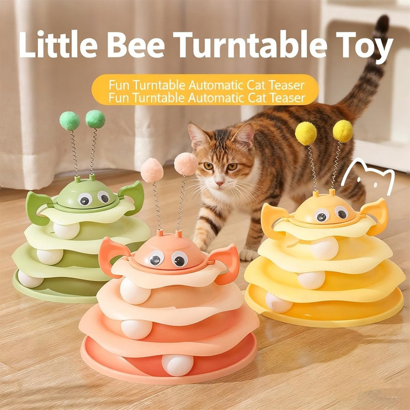 HKM-6679229 Interactive Cat Toy Tower with Rotating Bees and 3-Layer Trackballs for Kittens and Adult Cats