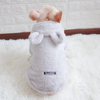 HKM-6680509 Cozy Coral Fleece Bunny Costume Hoodie for Pets in Grey, Pink, and Apricot