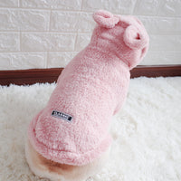 HKM-6680509 Cozy Coral Fleece Bunny Costume Hoodie for Pets in Grey, Pink, and Apricot