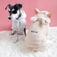 HKM-6680509 Cozy Coral Fleece Bunny Costume Hoodie for Pets in Grey, Pink, and Apricot