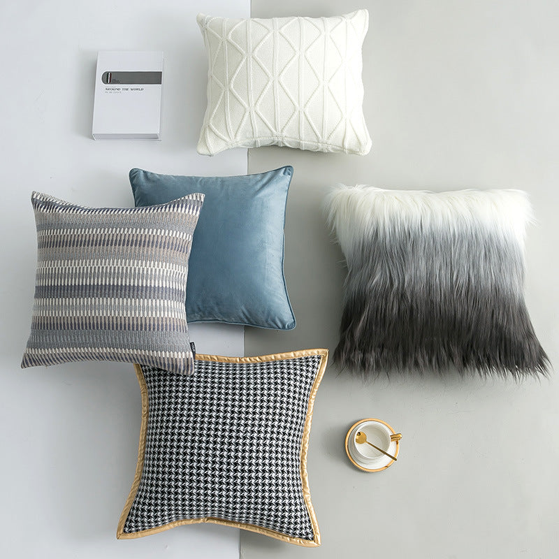 HKM-668051 Modern Plain Polyester Decorative Cushion Throw Pillow in Blue