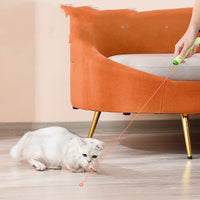 HKM-6680765 Interactive Infrared Cat Feather Toy Stick with Three-Section Fishing Line, Batteries Included - Green & Pink