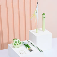 HKM-6680765 Interactive Infrared Cat Feather Toy Stick with Three-Section Fishing Line, Batteries Included - Green & Pink