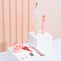 HKM-6680765 Interactive Infrared Cat Feather Toy Stick with Three-Section Fishing Line, Batteries Included - Green & Pink
