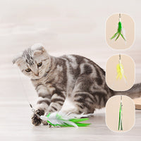 HKM-6680765 Interactive Infrared Cat Feather Toy Stick with Three-Section Fishing Line, Batteries Included - Green & Pink