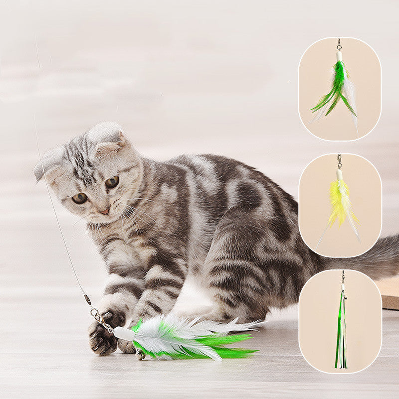 HKM-6680765 Interactive Infrared Cat Feather Toy Stick with Three-Section Fishing Line, Batteries Included - Green & Pink