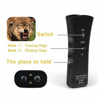 HKM-6683197 Ultrasonic Dog Training Device with LED Flashlight – 3-in-1 Repeller for Dog Behavior Control