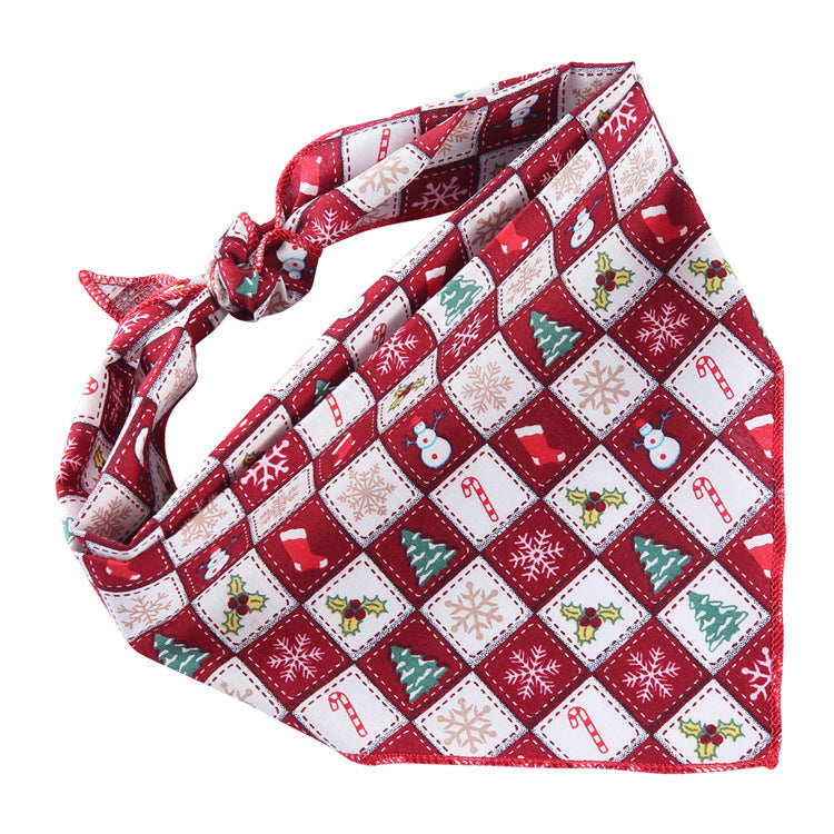 HKM-6684093 Adjustable Cotton Dog Bandana for Small to Large Pets - Triangle Scarf, Checkered Pattern