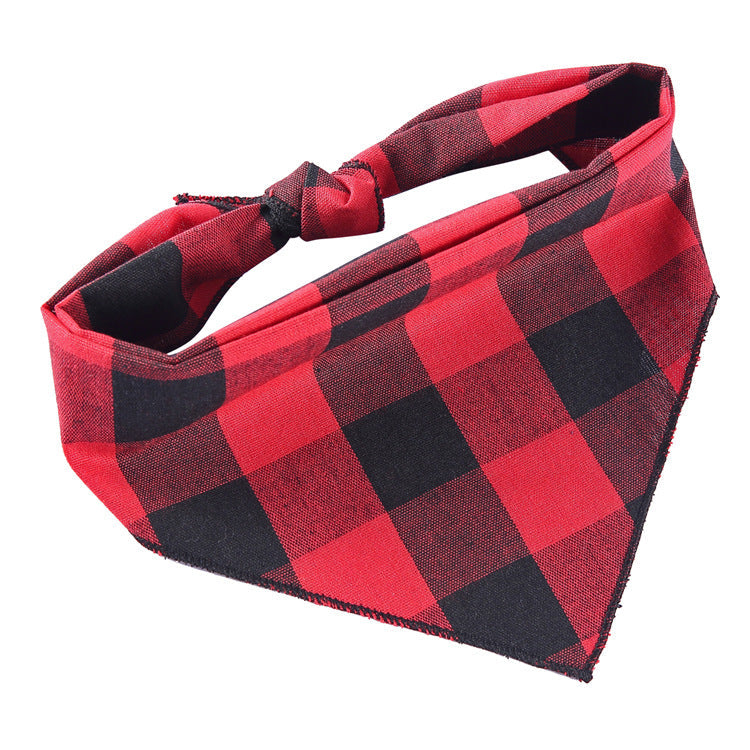 HKM-6684093 Adjustable Cotton Dog Bandana for Small to Large Pets - Triangle Scarf, Checkered Pattern