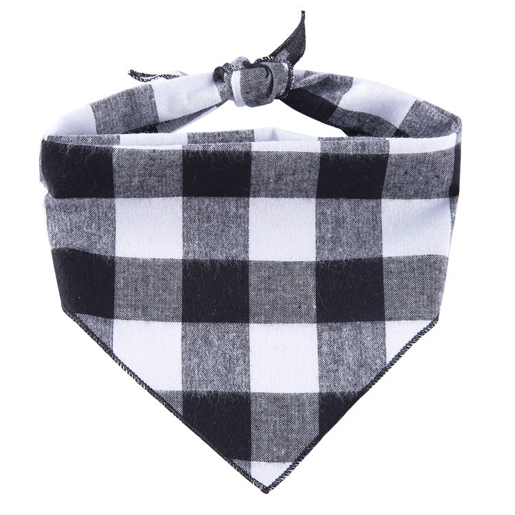 HKM-6684093 Adjustable Cotton Dog Bandana for Small to Large Pets - Triangle Scarf, Checkered Pattern