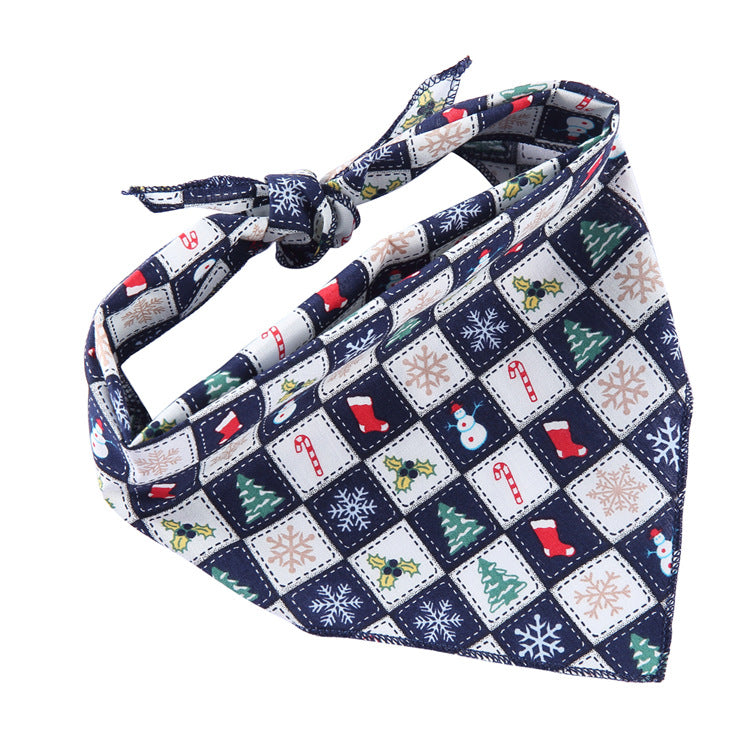 HKM-6684093 Adjustable Cotton Dog Bandana for Small to Large Pets - Triangle Scarf, Checkered Pattern