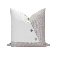 HKM-668499 Beige Square Pillow with Geometric White Leather Stitching, 45x45cm