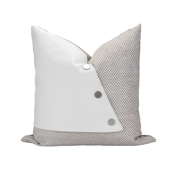 HKM-668499 Beige Square Pillow with Geometric White Leather Stitching, 45x45cm