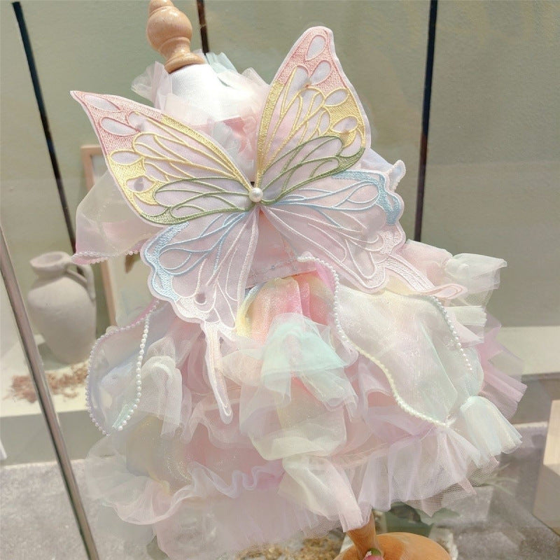HKM-6687293 Rainbow Fairy Dress with Colorful Wings for Dogs - Modern Polar Fleece Pet Clothing