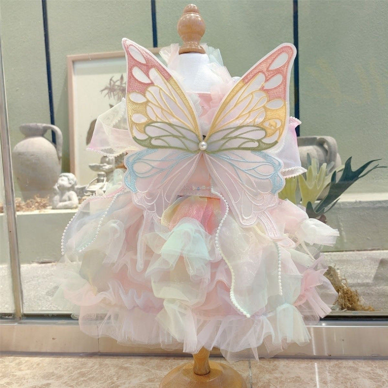 HKM-6687293 Rainbow Fairy Dress with Colorful Wings for Dogs - Modern Polar Fleece Pet Clothing
