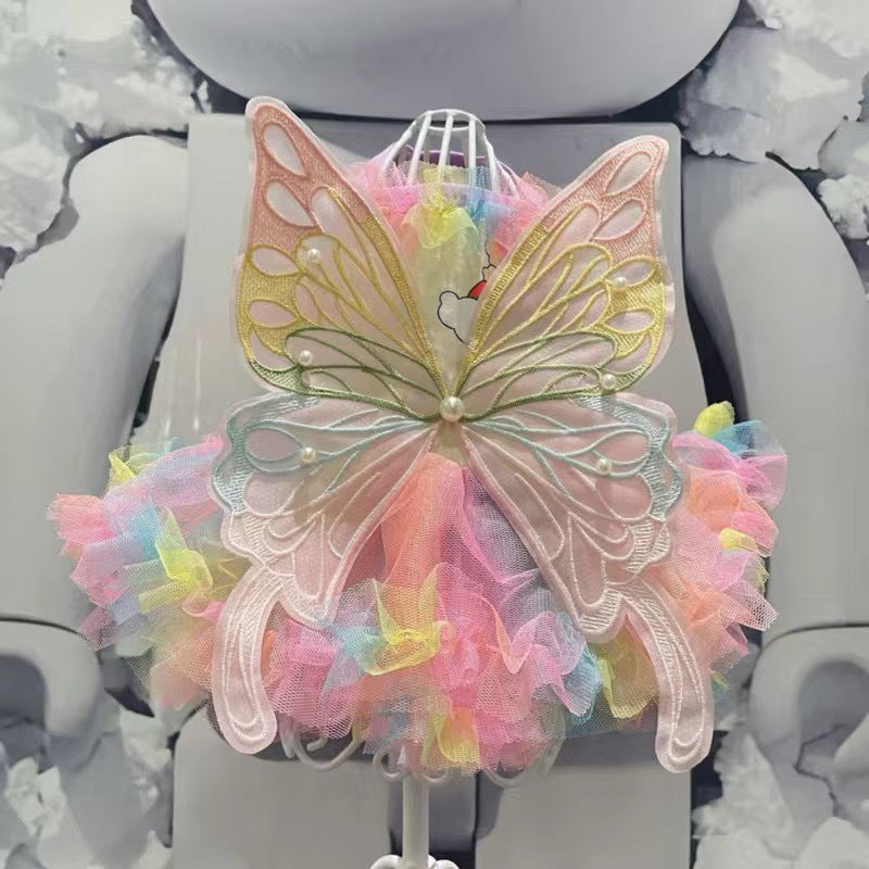 HKM-6687293 Rainbow Fairy Dress with Colorful Wings for Dogs - Modern Polar Fleece Pet Clothing