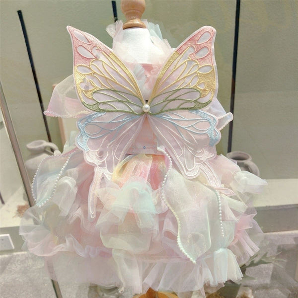 HKM-6687293 Rainbow Fairy Dress with Colorful Wings for Dogs - Modern Polar Fleece Pet Clothing
