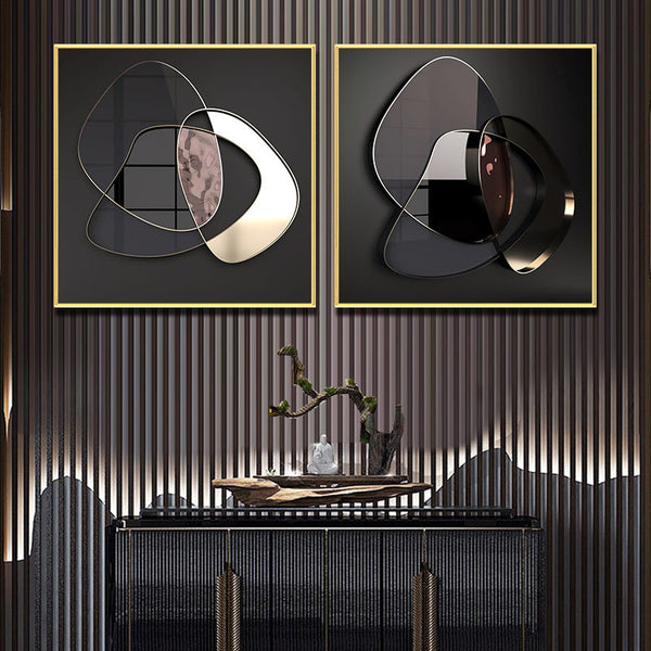 HKM-668819 Modern Abstract 3D Metal Wall Art on Oil Canvas, Frameless Decorative Painting