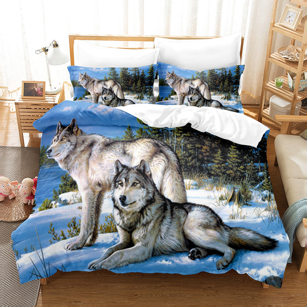 HKM-668819 Wolf 3D Digital Print Bedding Set in Soft Chemical Fiber - Various Sizes Available