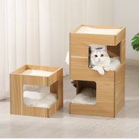 HKM-6688957 Solid Wood Double Layer Cat Nest with No Trace Stickers