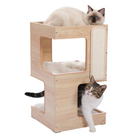 HKM-6688957 Solid Wood Double Layer Cat Nest with No Trace Stickers