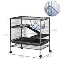 HKM-6689341 Multi-Tier Small Animal Cage with Rolling Wheels and Storage Shelf for Ferrets, Chinchillas, and Other Pets
