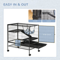 HKM-6689341 Multi-Tier Small Animal Cage with Rolling Wheels and Storage Shelf for Ferrets, Chinchillas, and Other Pets