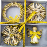 HKM-668947 Golden Wheat Straw Angel Garland Pendant - Elegant Decor for Festive Occasions