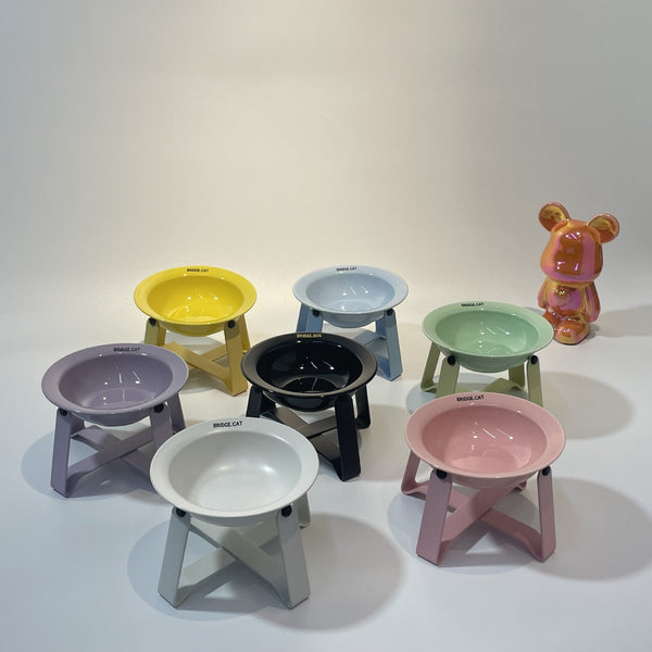 HKM-6691645 Ceramic Cat Bowl with Iron Frame in Multiple Colors ¨C Elevated Dining Rack for Cats