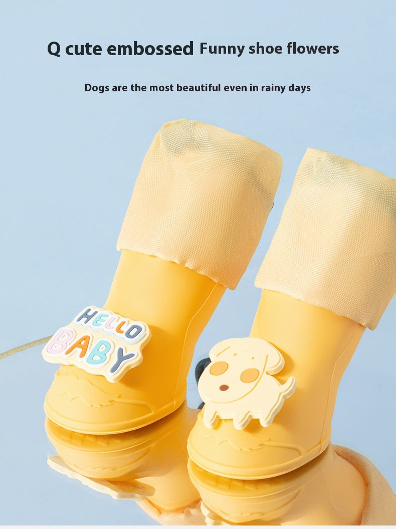 HKM-6692285 Cartoon Pet Boots - Waterproof Non-Slip High-Style Dog Boots in Yellow, Brown, Blue