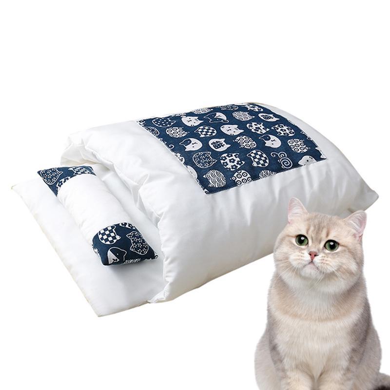 HKM-6692925 Cozy Removable Winter Cat Bed with Pillow for Deep Sleep, Ideal Pet Nest for Cats and Small Dogs