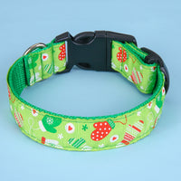 HKM-6693437 Red and Green Dot Pattern Polyester Dog Collars for All Seasons - Size S and L Available