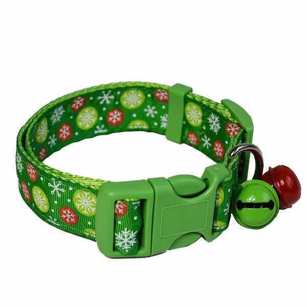 HKM-6693437 Red and Green Dot Pattern Polyester Dog Collars for All Seasons - Size S and L Available