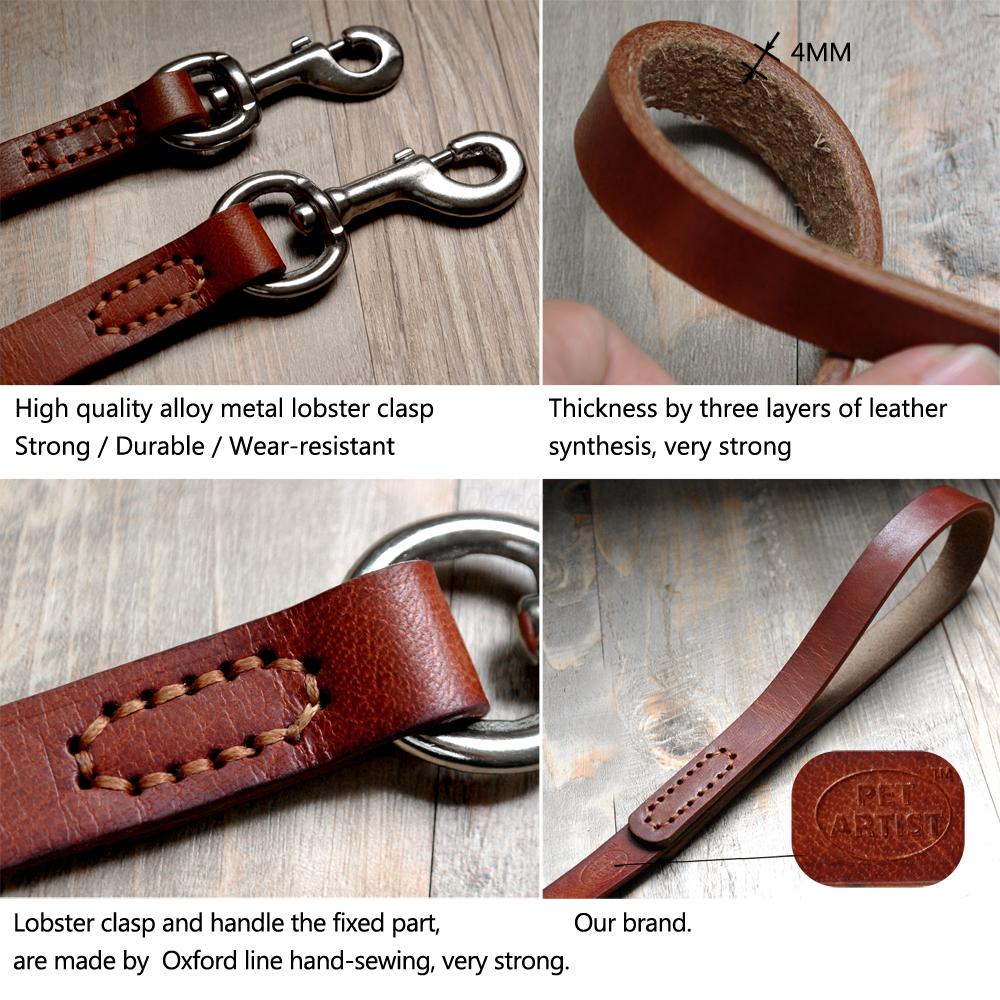 HKM-6695229 Leather Cowhide Dog Leash for Medium and Large Dogs - Durable Traction Belt in Black and Brown