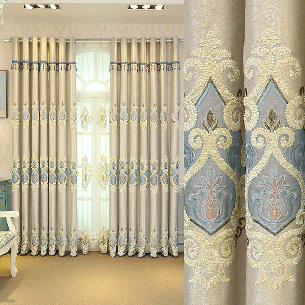 HKM-669523 Beige and Gray High Sunshade Cotton Mesh Curtains for Living Room and Bedroom