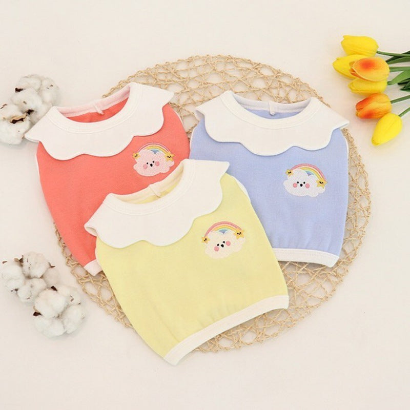 HKM-6695997 Cute Soft Vest for Dogs with Cloud Embroidery in Yellow, Blue, and Pink