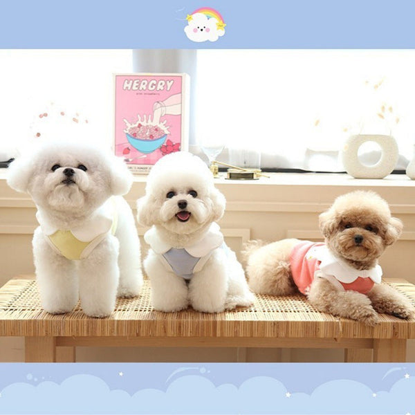 HKM-6695997 Cute Soft Vest for Dogs with Cloud Embroidery in Yellow, Blue, and Pink