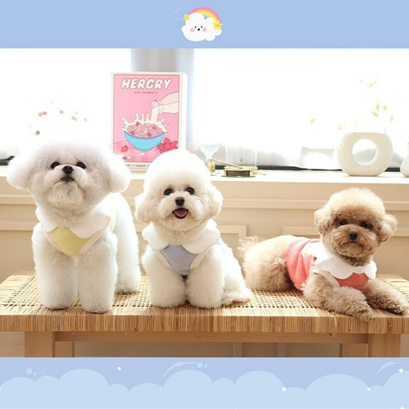 HKM-6695997 Cute Soft Vest for Dogs with Cloud Embroidery in Yellow, Blue, and Pink