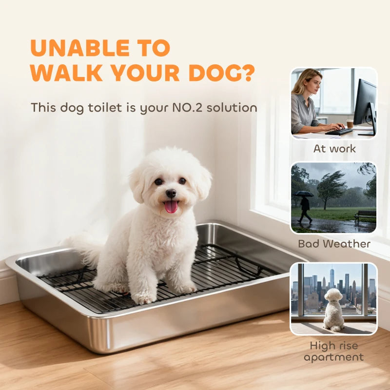 HKM-6696893 Stainless Steel Dog Potty Tray for Small to Medium Dogs - Easy Clean, Elevated Design