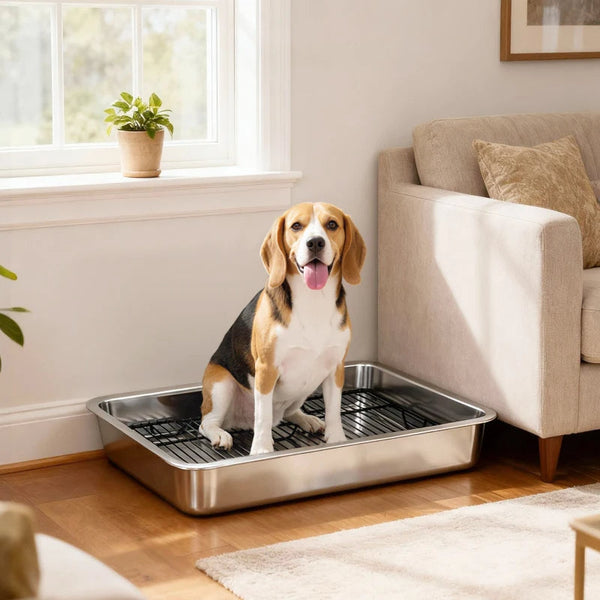 HKM-6696893 Stainless Steel Dog Potty Tray for Small to Medium Dogs - Easy Clean, Elevated Design