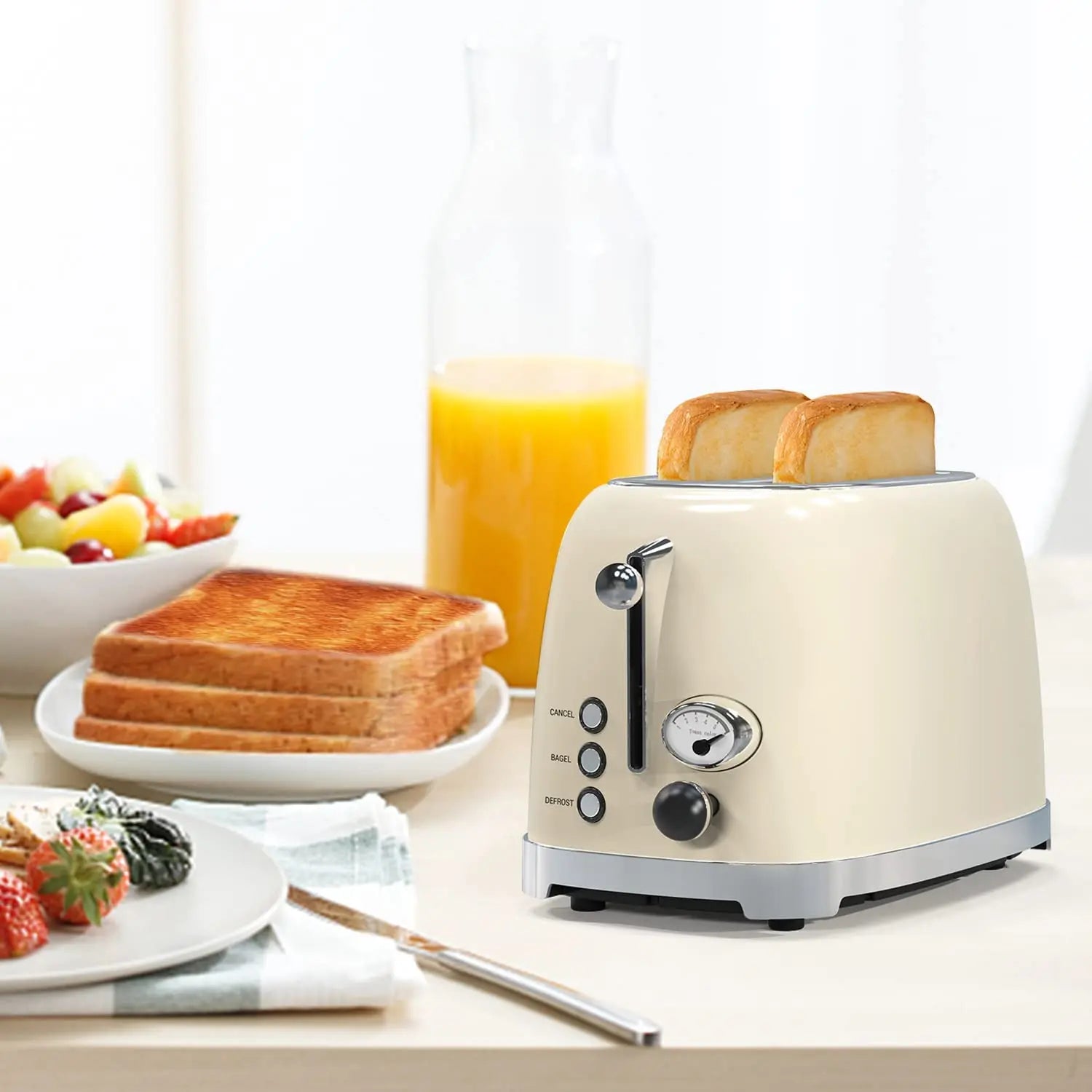HKM-669715 Retro 2-Slice Stainless Steel Electric Pop-Up Toaster with Grill