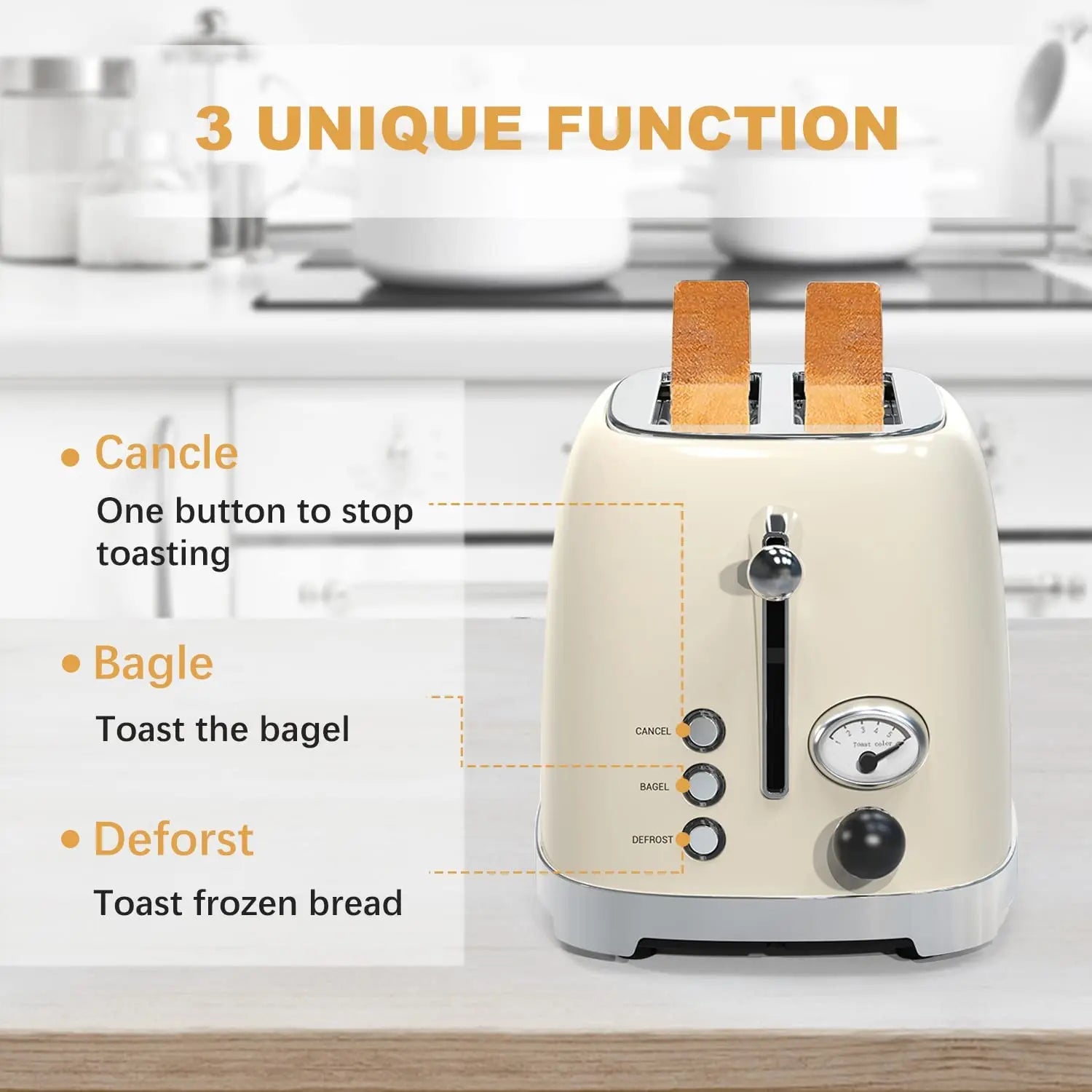 HKM-669715 Retro 2-Slice Stainless Steel Electric Pop-Up Toaster with Grill