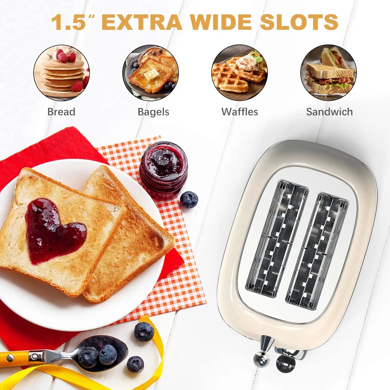 HKM-669715 Retro 2-Slice Stainless Steel Electric Pop-Up Toaster with Grill