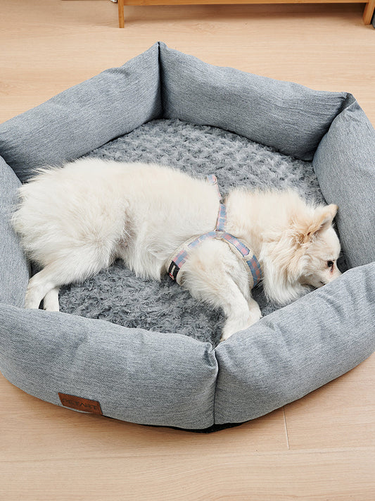 HKM-6698685 Rose Velvet Hexagonal Dog Bed - Soft Plush Couch for Small to Large Dogs, Durable Calming Design
